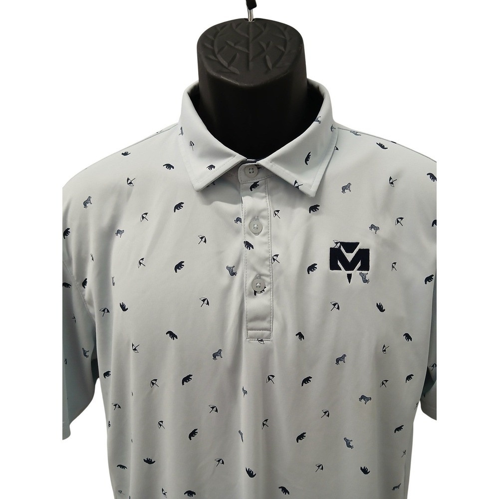 Swannies Mens Golf Polo Shirt Blue Novelty Bear Tiger Umbrella Print Size Medium